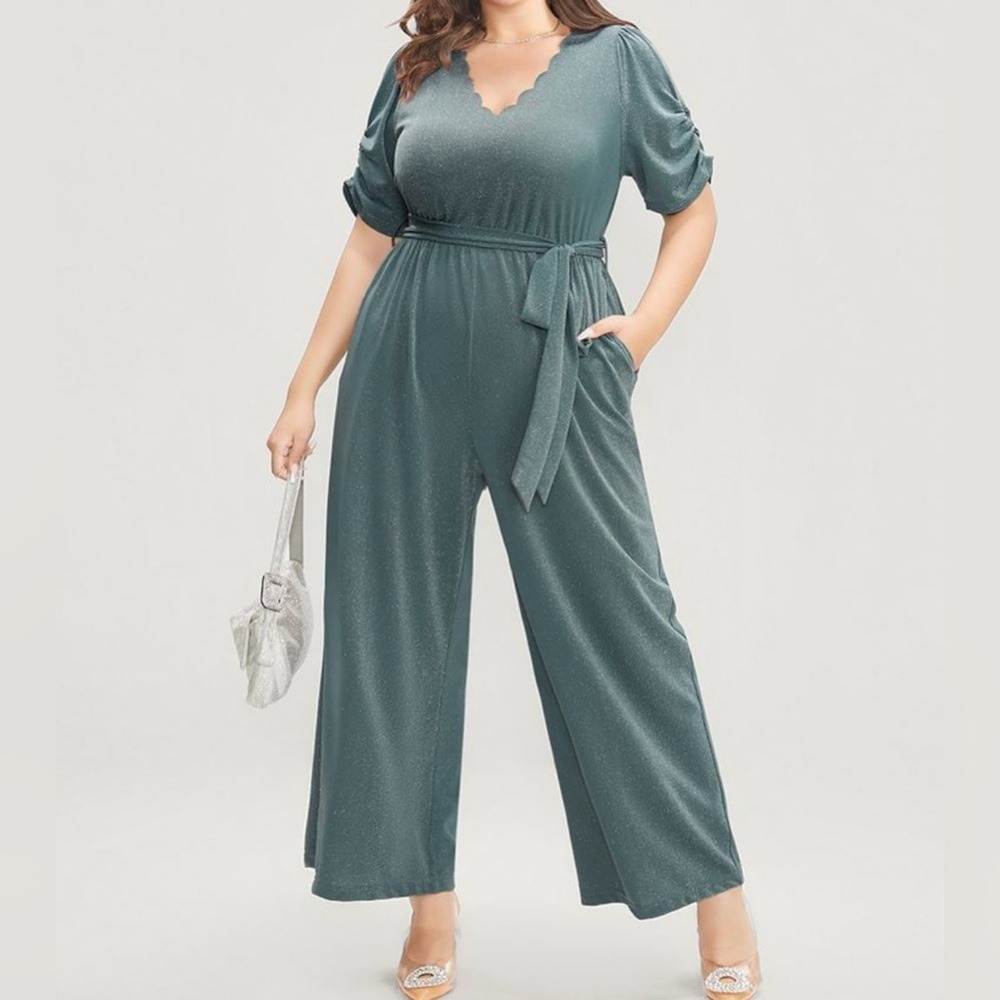 Size‎ 10 Bloomchic Teal Sparkle Wide-Leg Jumpsuit NWT